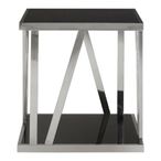 Ackley Side Table - Square - Black Glass - Silver Legs