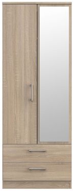 Devon Oak Effect 2 Door Tall Combi Wardrobe - 1 Mirror