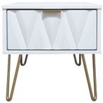 Diamond White 1 Drawer Bedside Table with Gold Hairpin Legs