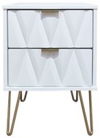 Diamond White 2 Drawer Bedside Cabinet with Gold Hairpin Legs