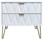 Diamond White 2 Drawer Midi Bedside Cabinet with Gold Hairpin Legs