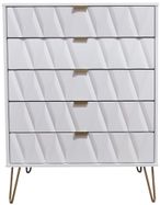 Diamond White 5 Drawer Chest with Gold Hairpin Legs