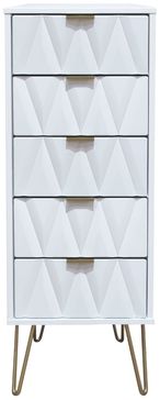 Diamond White 5 Drawer Narrow Chest with Gold Hairpin Legs