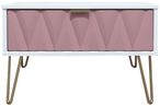 Diamond Pink and White 1 Drawer Midi Bedside Table with Gold Hairpin Legs