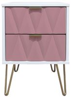 Diamond Pink and White 2 Drawer Bedside Cabinet with Gold Hairpin Legs