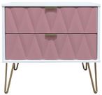 Diamond Pink and White 2 Drawer Midi Bedside Cabinet with Gold Hairpin Legs