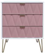 Diamond Pink and White 3 Drawer Midi Chest with Gold Hairpin Legs