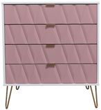 Diamond Pink and White 4 Drawer Chest with Gold Hairpin Legs