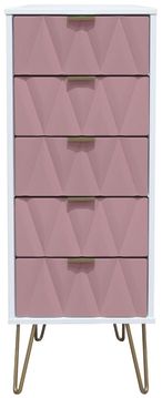 Diamond Pink and White 5 Drawer Narrow Chest with Gold Hairpin Legs