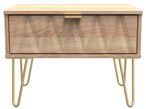 Diamond Oak Effect 1 Drawer Midi Bedside Table with Gold Hairpin Legs