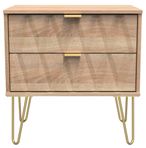 Diamond Oak Effect 2 Drawer Midi Bedside Cabinet with Gold Hairpin Legs