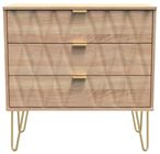 Diamond Oak Effect 3 Drawer Small Chest with Gold Hairpin Legs