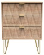Diamond Oak Effect 3 Drawer Midi Chest with Gold Hairpin Legs
