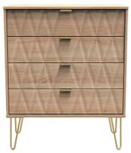 Diamond Oak Effect 4 Drawer Chest with Gold Hairpin Legs