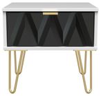 Diamond Black and White 1 Drawer Bedside Table with Gold Hairpin Legs