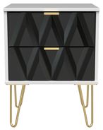 Diamond Black and White 2 Drawer Bedside Cabinet with Gold Hairpin Legs