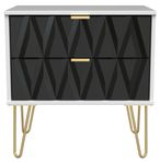 Diamond Black and White 2 Drawer Midi Bedside Cabinet with Gold Hairpin Legs