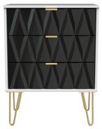 Diamond Black and White 3 Drawer Midi Chest with Gold Hairpin Legs