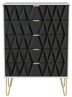 Diamond Black and White 5 Drawer Chest with Gold Hairpin Legs