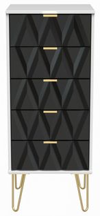 Diamond Black and White 5 Drawer Narrow Chest with Gold Hairpin Legs
