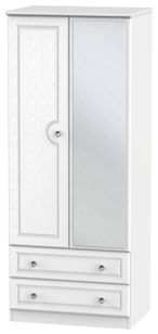 Crystal White 2 Door 2 Drawer Mirror Wardrobe - 1 Mirror