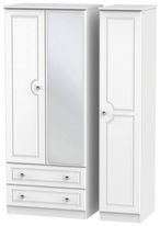 Crystal White 3 Door Combi Wardrobe - 1 Mirror and LHF 2 Drawers