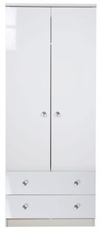 Lumiere White Gloss 2 Door 2 Drawer Tall Wardrobe