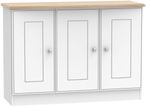 Victoria White and Riviera Oak Small Sideboard - 3 Doors