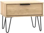 Hong Kong Oak Effect 1 Drawer Wide Bedside Table with Hairpin Legs