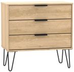 Hong Kong Oak Effect 3 Drawer Midi Chest with Hairpin Legs