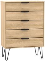 Hong Kong Oak Effect 5 Drawer Chest with Hairpin Legs