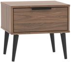 Hong Kong Walnut Effect 1 Drawer Bedside Table with Wooden Legs