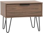 Hong Kong Walnut Effect 1 Drawer Wide Bedside Table with Hairpin Legs