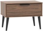 Hong Kong Walnut Effect 1 Drawer Wide Bedside Table with Wooden Legs