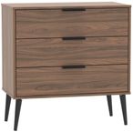 Hong Kong Walnut Effect 3 Drawer Midi Chest with Wooden Legs