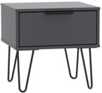 Hong Kong Graphite 1 Drawer Bedside Table with Hairpin Legs