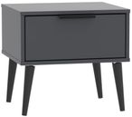 Hong Kong Graphite 1 Drawer Bedside Table with Wooden Legs