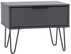 Hong Kong Graphite 1 Drawer Wide Bedside Table with Hairpin Legs