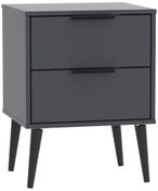 Hong Kong Graphite 2 Drawer Bedside Cabinet with Wooden Legs