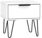Hong Kong Matt White Matt 1 Drawer Bedside Table with Hairpin Legs