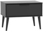 Hong Kong Black 1 Drawer Wide Bedside Table with Wooden Legs
