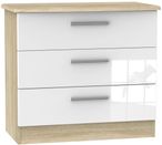Knightsbridge White Gloss and Oak Effect 3 Drawer Small Chest