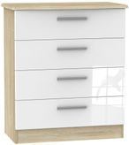 Knightsbridge White Gloss and Oak Effect 4 Drawer Chest