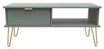 Linear Green 1 Drawer Coffee Table with Gold Hairpin Legs