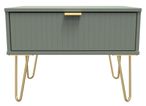 Linear Green 1 Drawer Wide Bedside Table with Gold Hairpin Legs