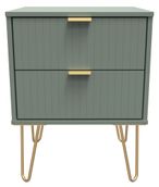 Linear Green 2 Drawer Bedside Cabinet with Gold Hairpin Legs