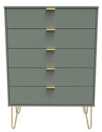 Linear Green 5 Drawer Chest with Gold Hairpin Legs