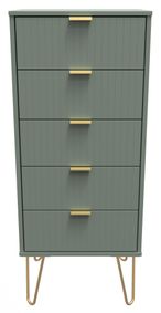 Linear Green 5 Drawer Narrow Chest with Gold Hairpin Legs
