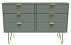 Linear Green 6 Drawer Midi Chest with Gold Hairpin Legs