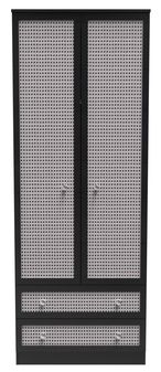 Rattan and Black Ash 2 Door 2 Drawer Double Wardrobe